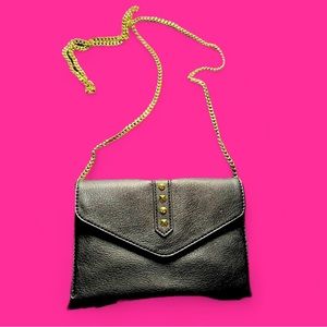 Danielle Nicole leather black gold clutch with chain